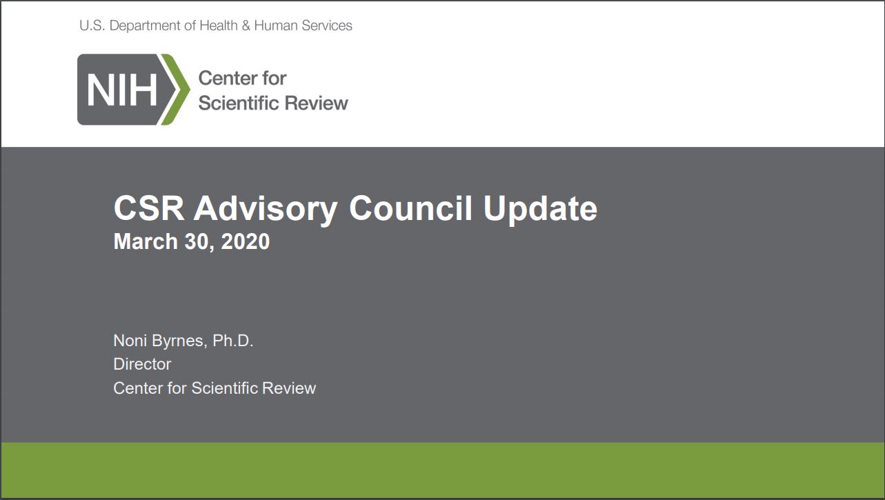 March 30, 2020 CSR Advisory Council Presentations | NIH Center for ...
